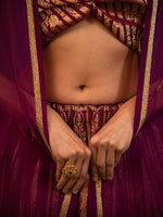 Dark Purple Satin Silk Handloom Banarasi Lehenga - Sacred Weaves