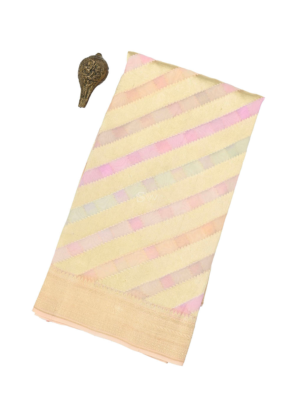 Pastel Pink Grey Rangkat Khaddi Georgette Handloom Banarasi Saree