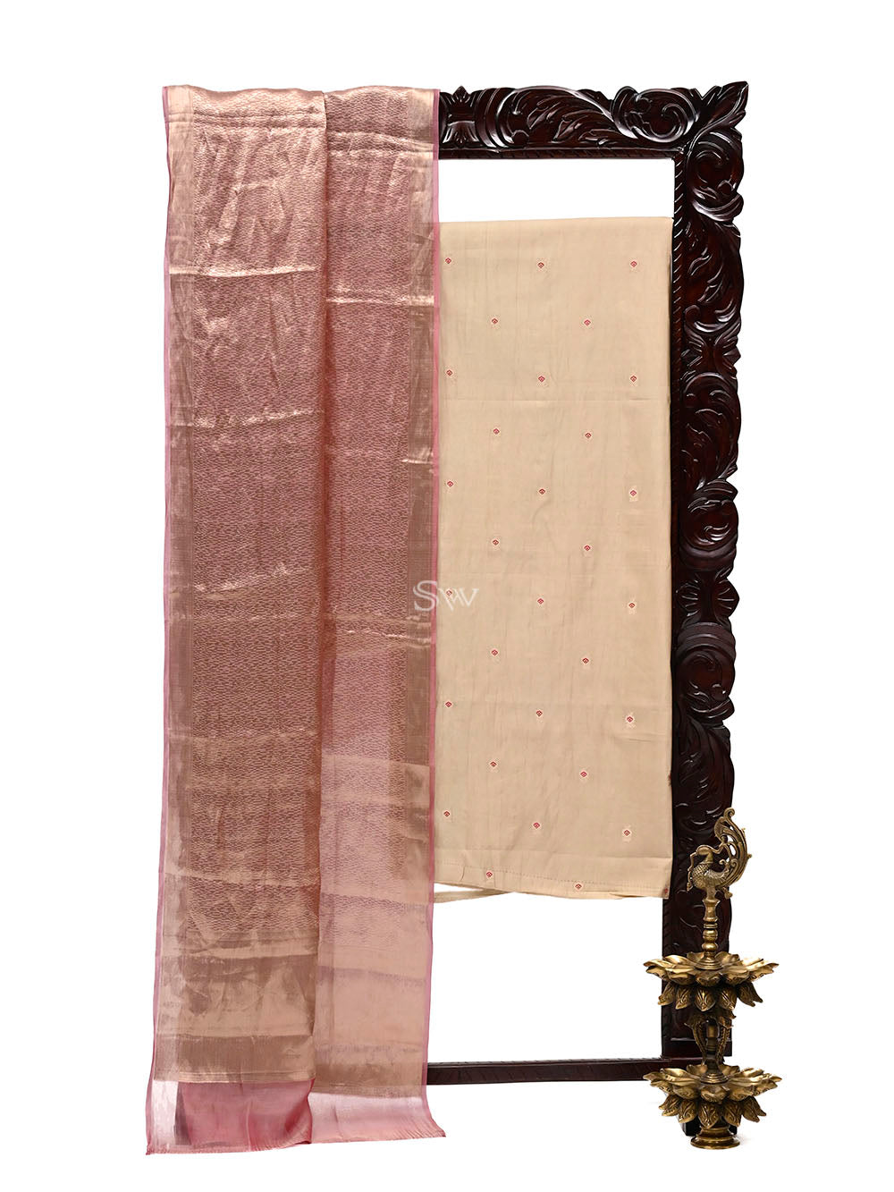 Beige Meenakari Chiniya Silk Handloom Banarasi Suit - Sacred Weaves