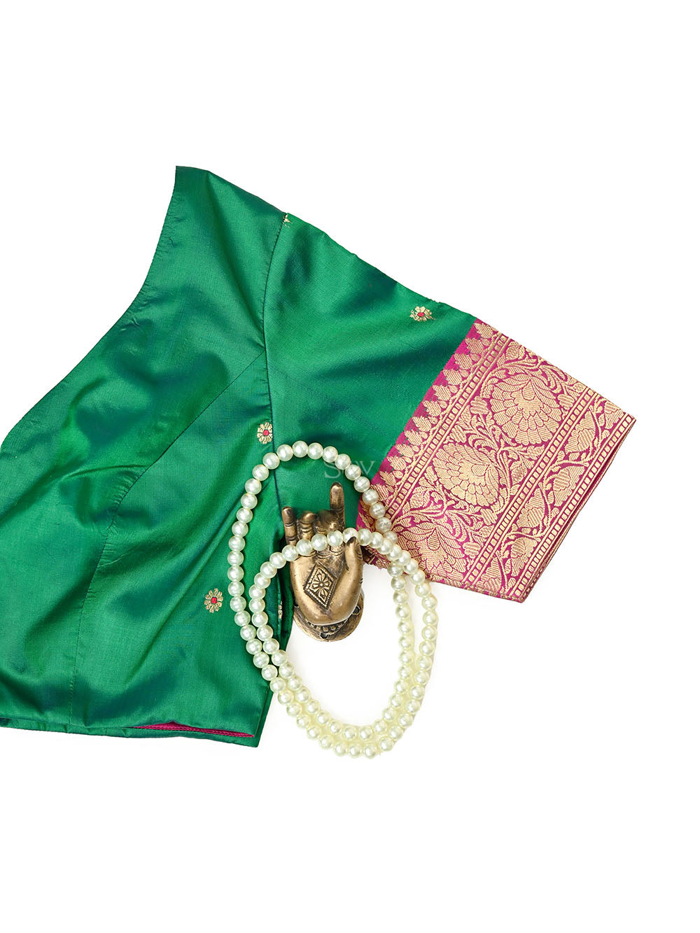 Bottle Green Katan Silk Banarasi Ready-Made Blouse