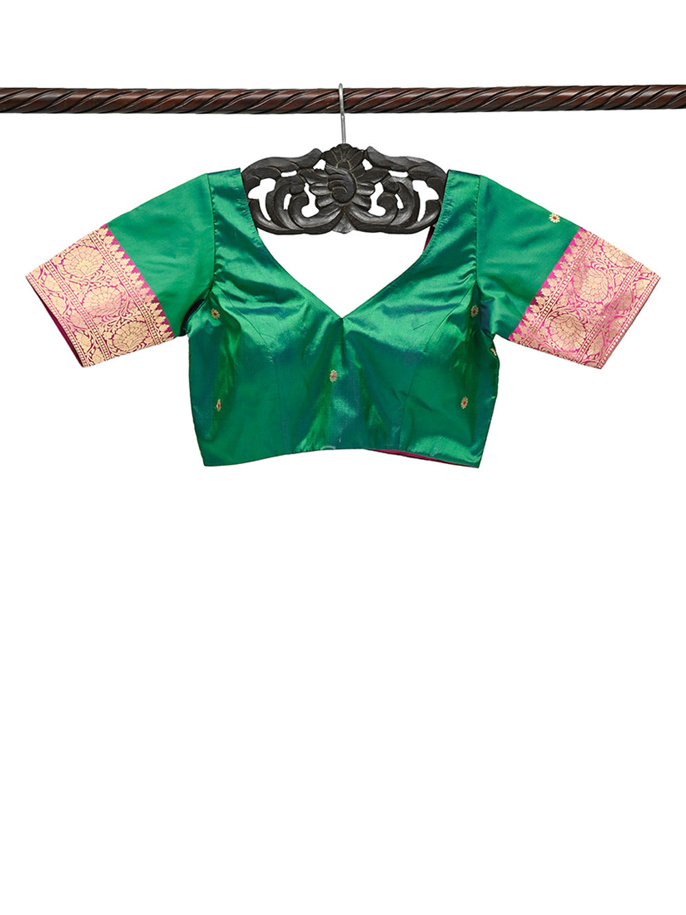 Bottle Green Katan Silk Banarasi Ready-Made Blouse