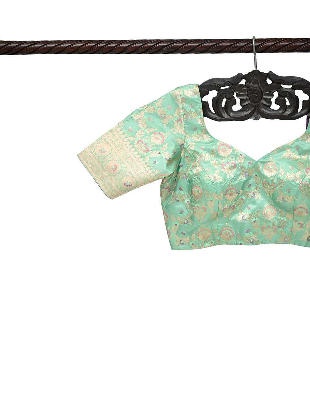 Green Meenakari Jaal Katan Silk Banarasi Ready-Made Blouse