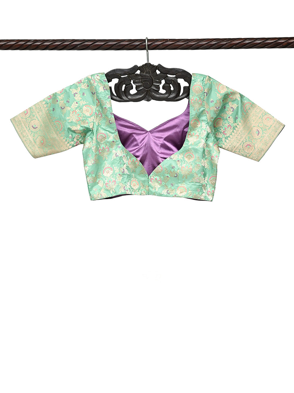Green Meenakari Jaal Katan Silk Banarasi Ready-Made Blouse