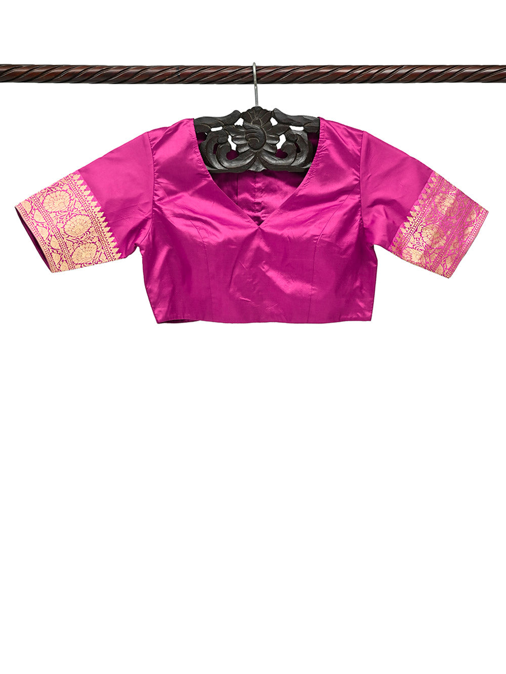 Magenta Katan Silk Banarasi Ready-Made Blouse - Sacred Weaves