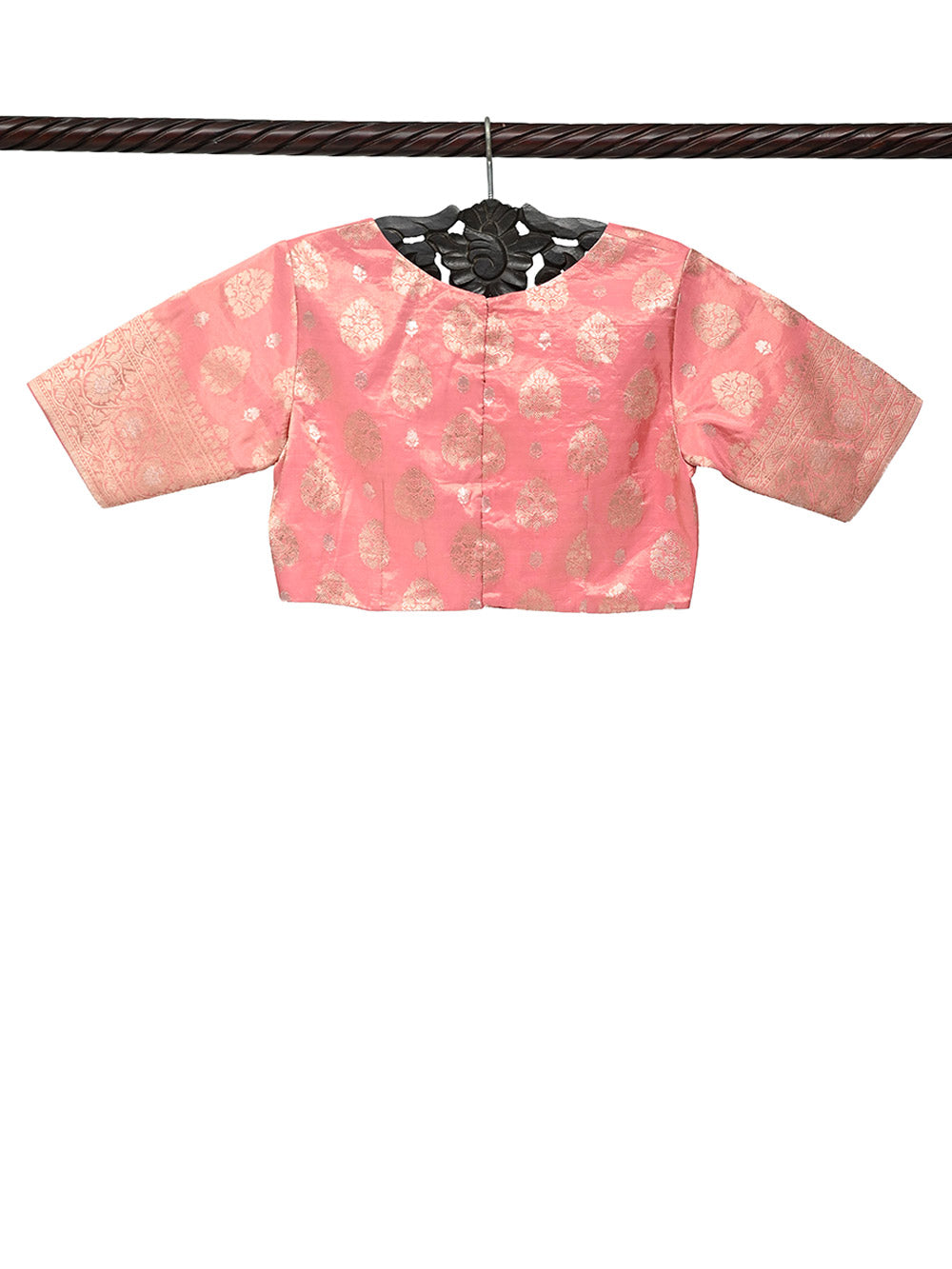 Pink Boota Katan Silk Banarasi Ready-Made Blouse