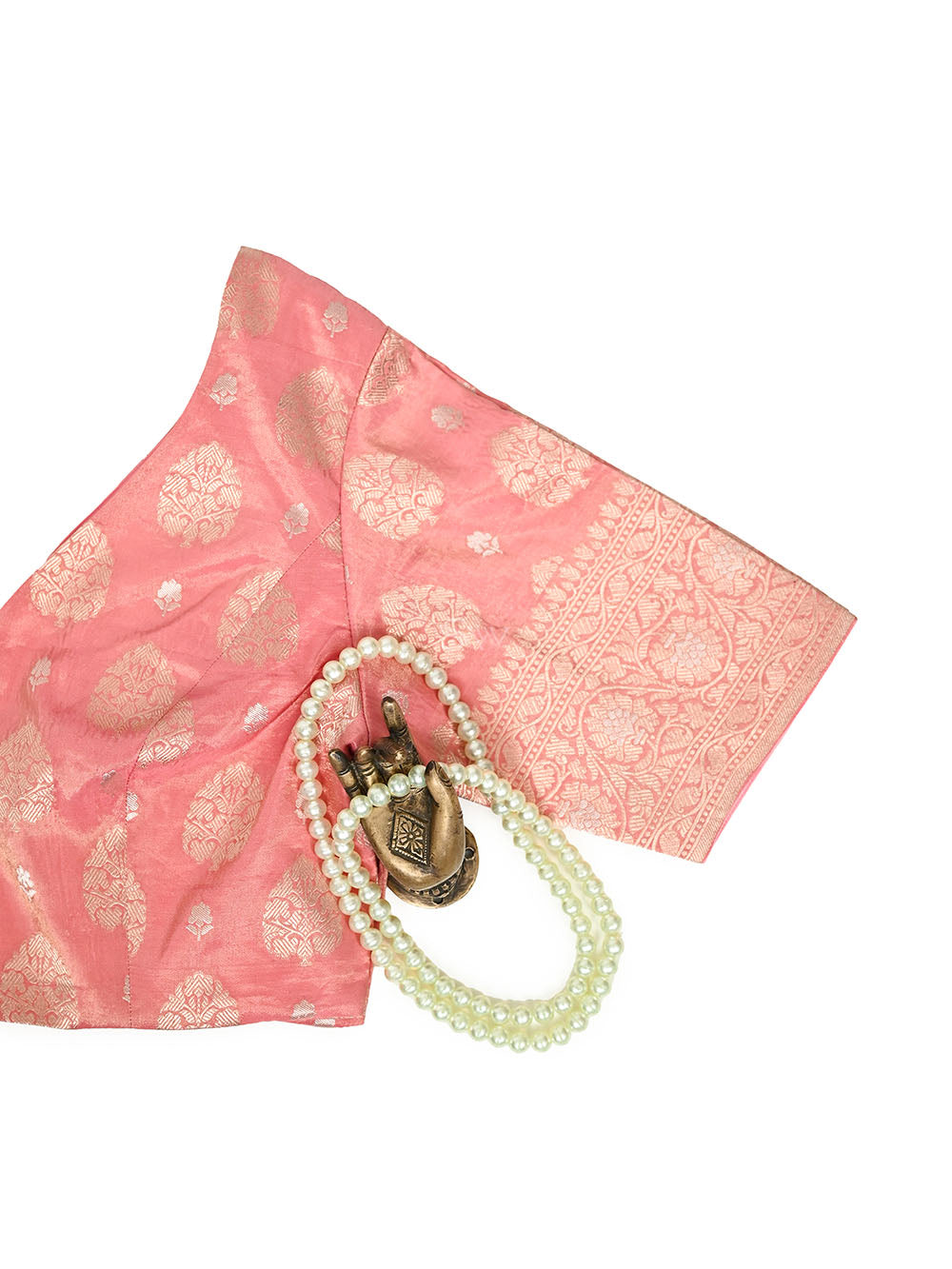 Pink Boota Katan Silk Banarasi Ready-Made Blouse