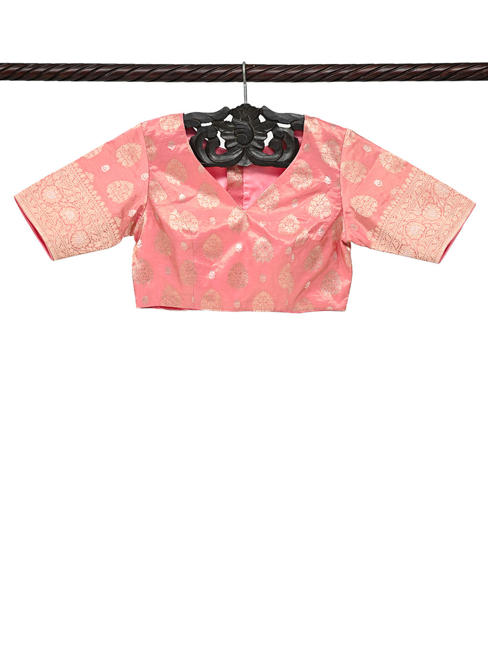 Pink Boota Katan Silk Banarasi Ready-Made Blouse