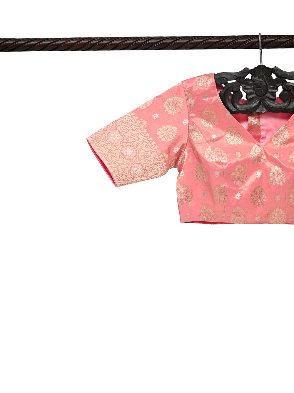 Pink Boota Katan Silk Banarasi Ready-Made Blouse