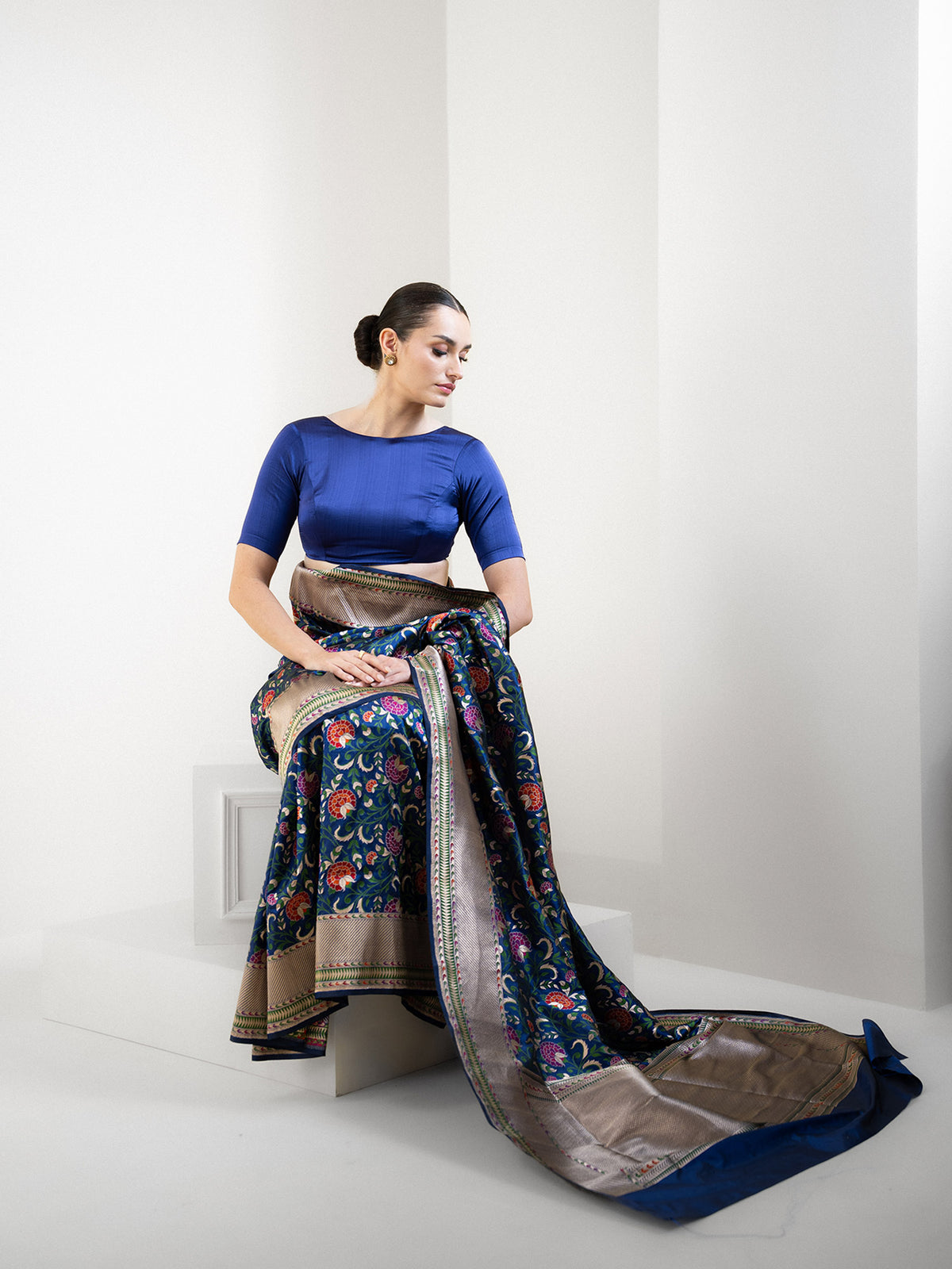 Blue Meenakari Katan Silk Handloom Banarasi Saree - Sacred Weaves