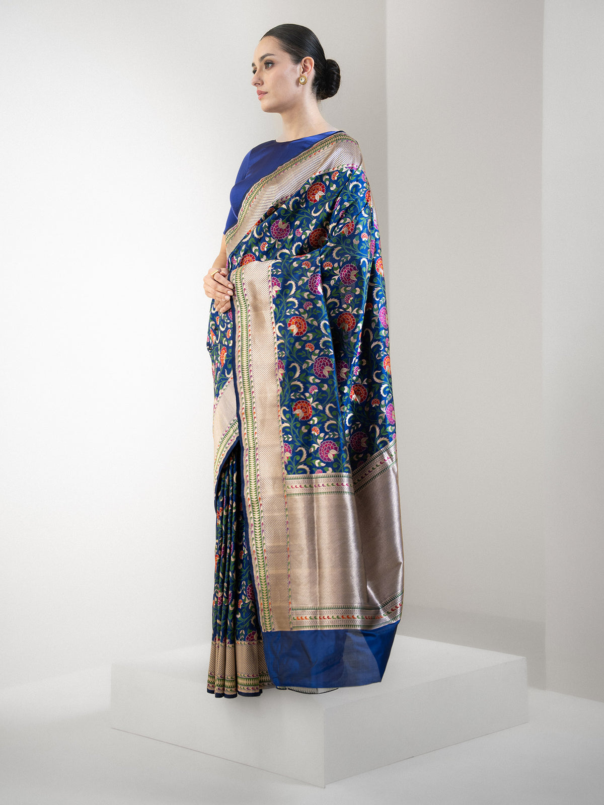 Blue Meenakari Katan Silk Handloom Banarasi Saree - Sacred Weaves