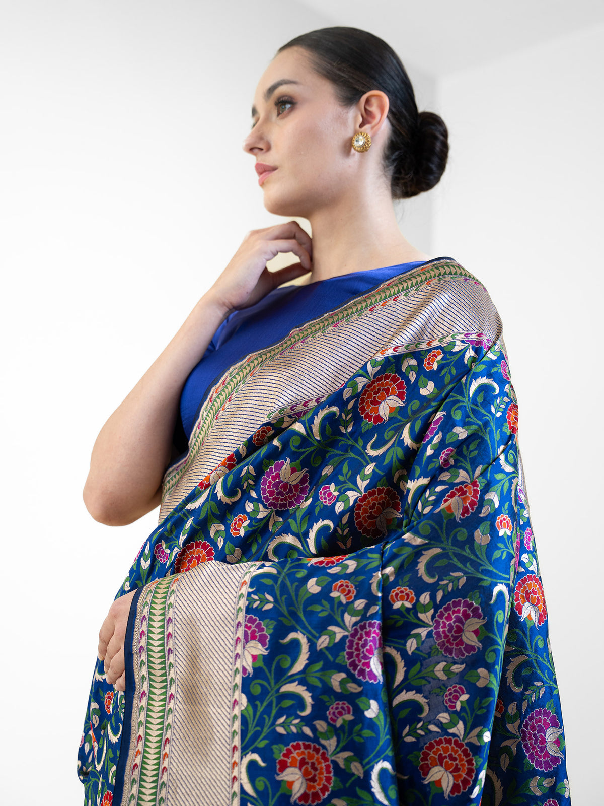Blue Meenakari Katan Silk Handloom Banarasi Saree - Sacred Weaves