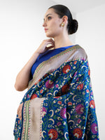 Blue Meenakari Katan Silk Handloom Banarasi Saree - Sacred Weaves