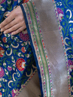 Blue Meenakari Katan Silk Handloom Banarasi Saree - Sacred Weaves