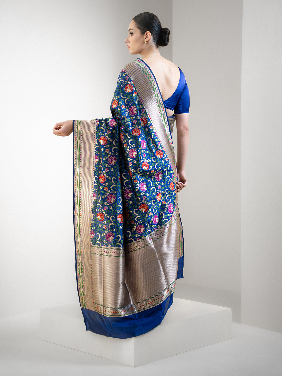 Blue Meenakari Katan Silk Handloom Banarasi Saree - Sacred Weaves