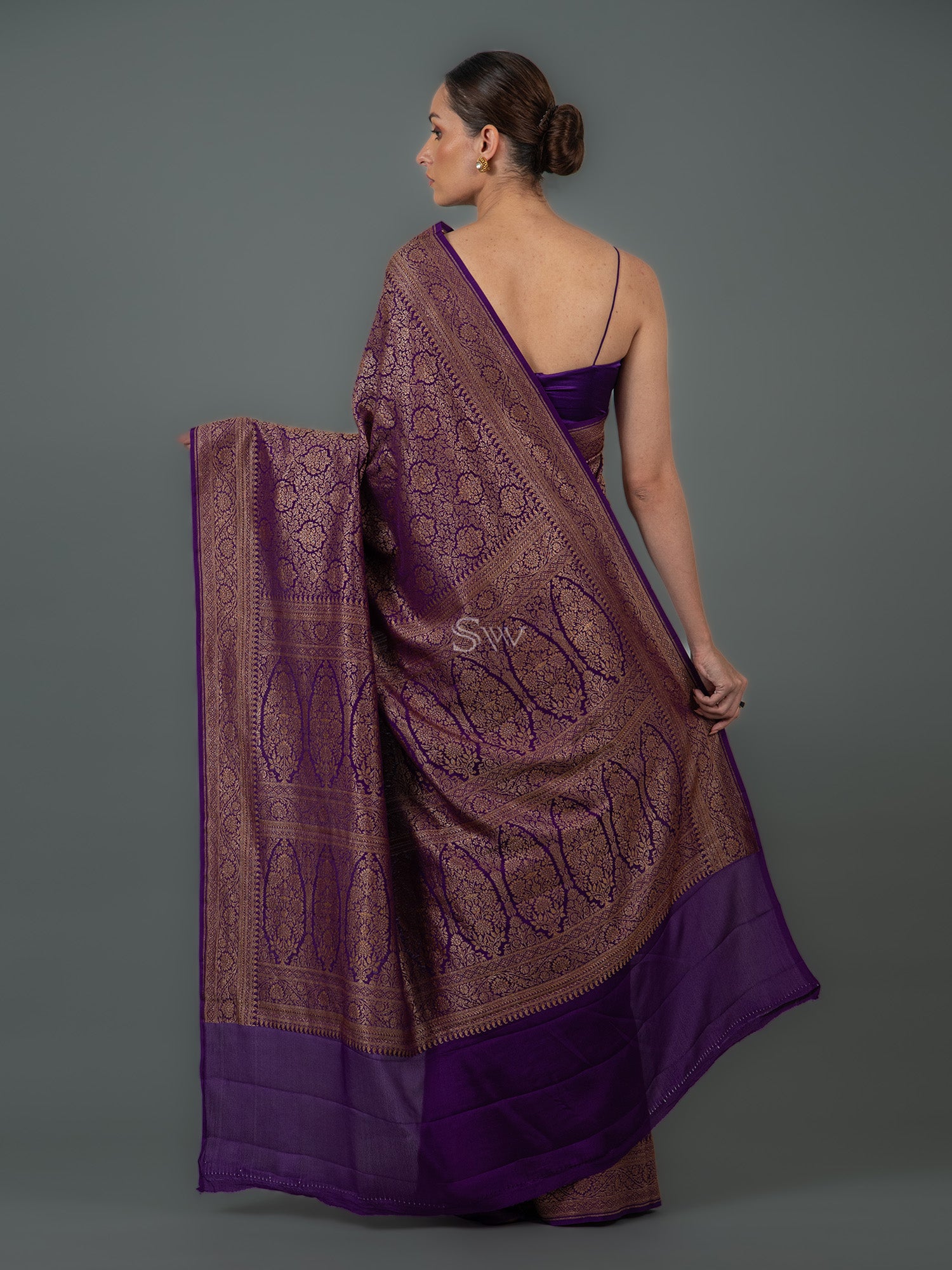 Purple Jaal Crepe Silk Handloom Banarasi Saree - Sacred Weaves