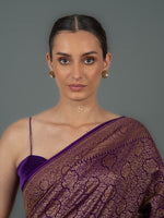 Purple Jaal Crepe Silk Handloom Banarasi Saree - Sacred Weaves