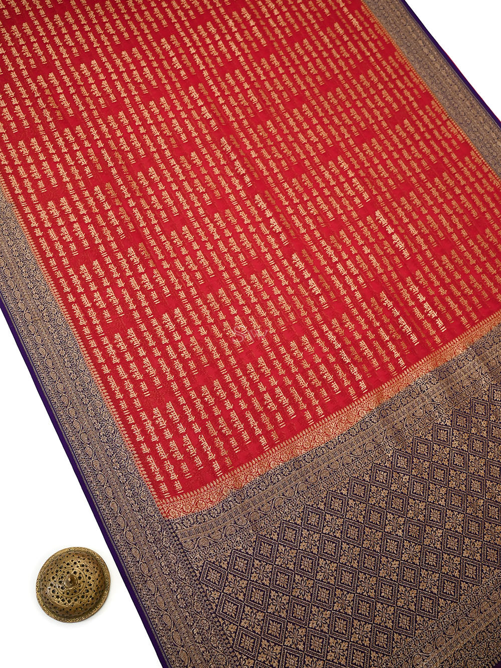 Red Mantra Khaddi Georgette Handloom Banarasi Saree - Sacred Weaves