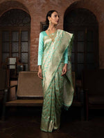 Sea Green Meenakari Uppada Katan Silk Handloom Banarasi Saree - Sacred Weaves