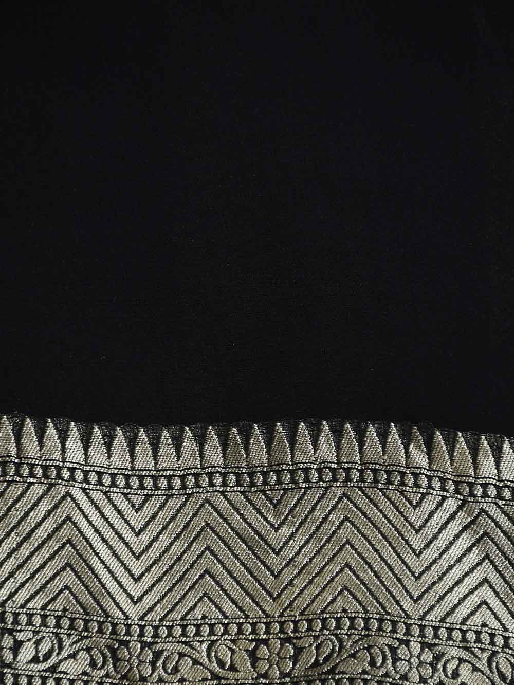 Black Stripe Khaddi Georgette Handloom Banarasi Saree - Sacred Weaves