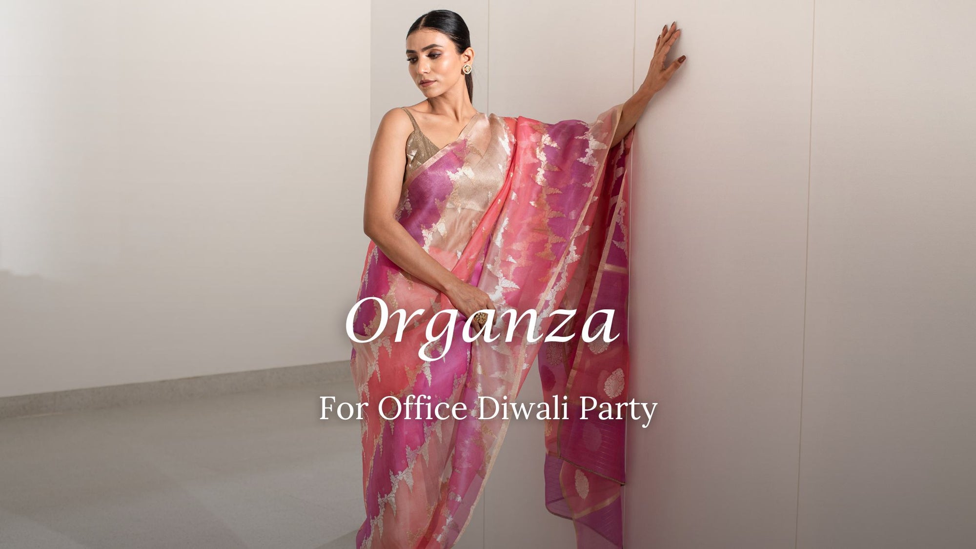 Organza Saree look for Office Diwali Party