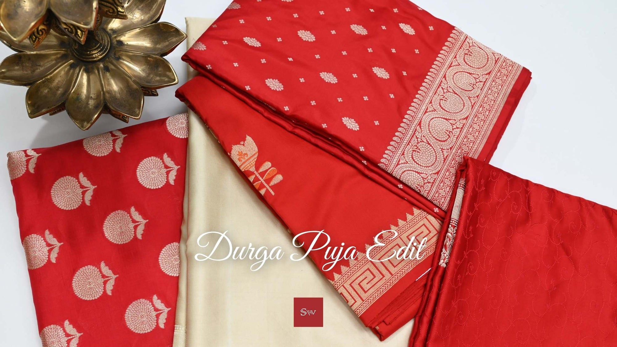 Red and White Saree for Durga Puja