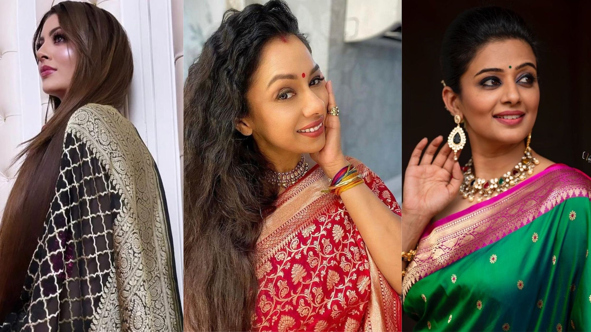 Celebrities in Banarasi Sarees By Sacred Weaves