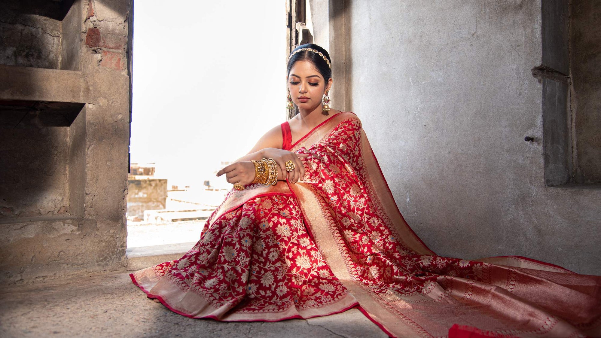 Red Banarasi Saree for Wedding 