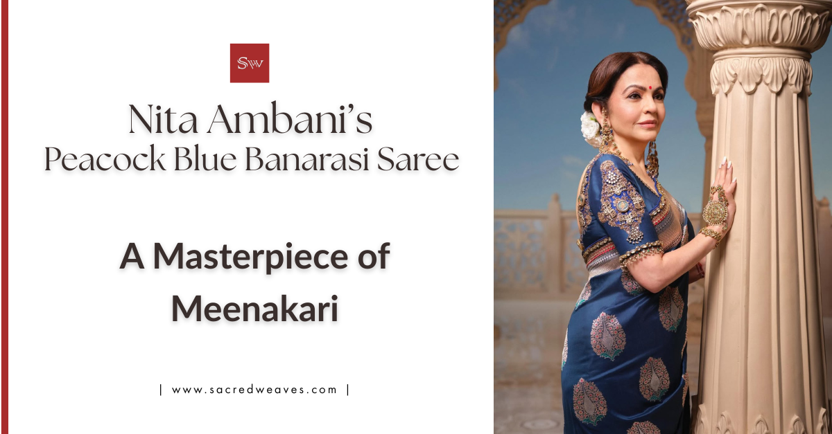 Nita Ambani Inspired Peacock Blue Banarasi Saree - Sacred Weaves