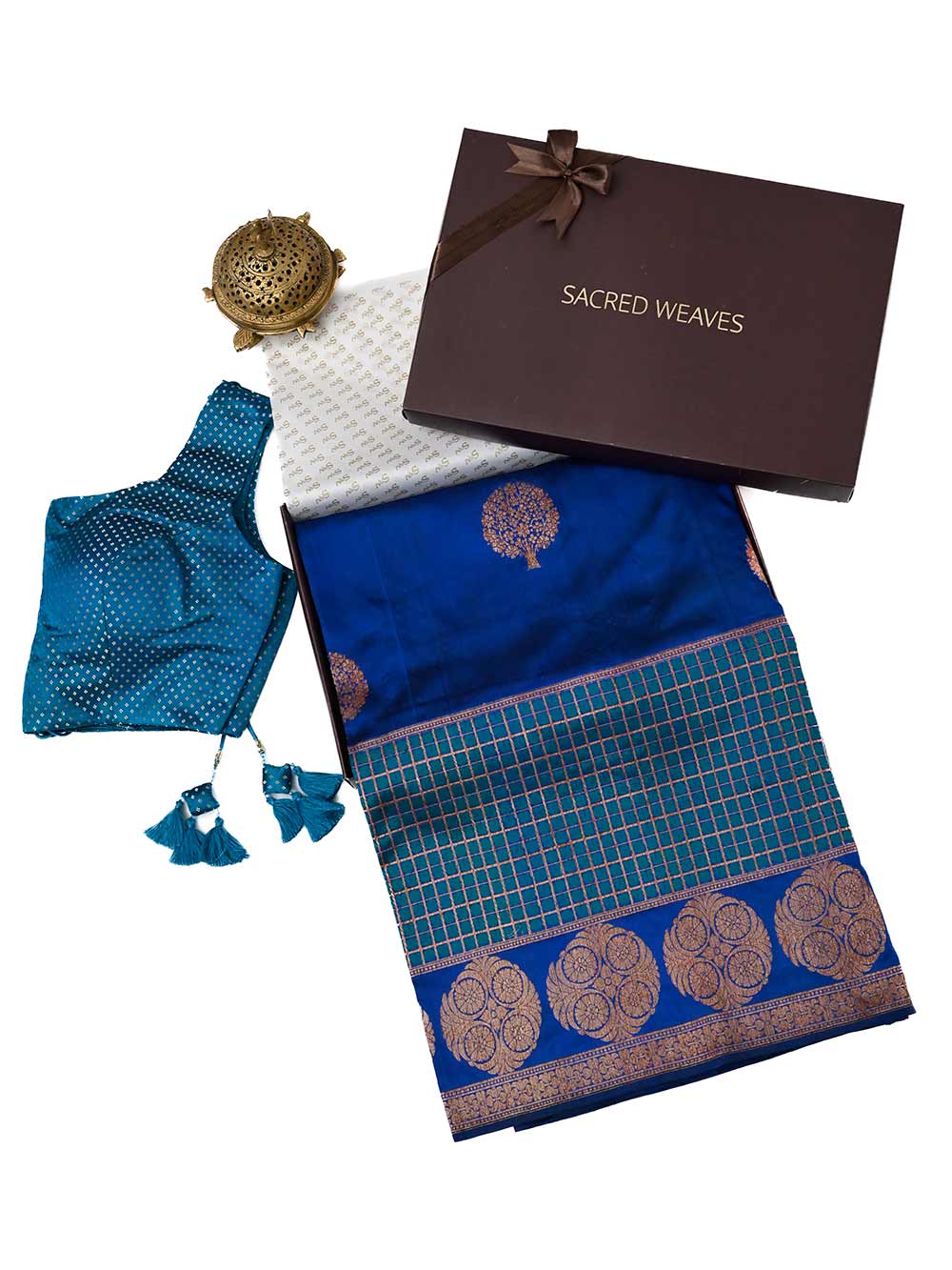 Midnight Blue Boota Katan Silk Handloom Banarasi Saree - Sacred Weaves