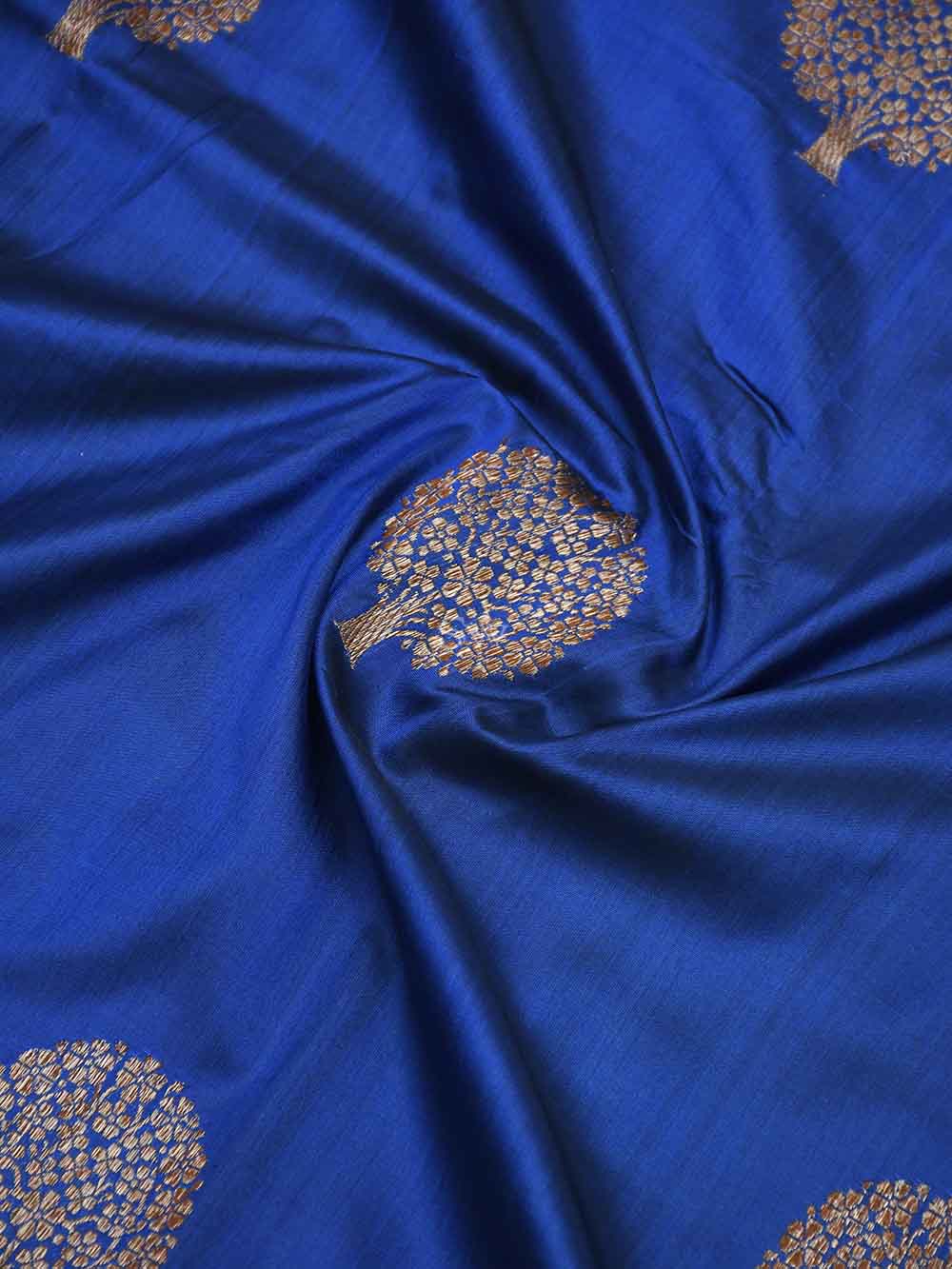 Midnight Blue Boota Katan Silk Handloom Banarasi Saree - Sacred Weaves
