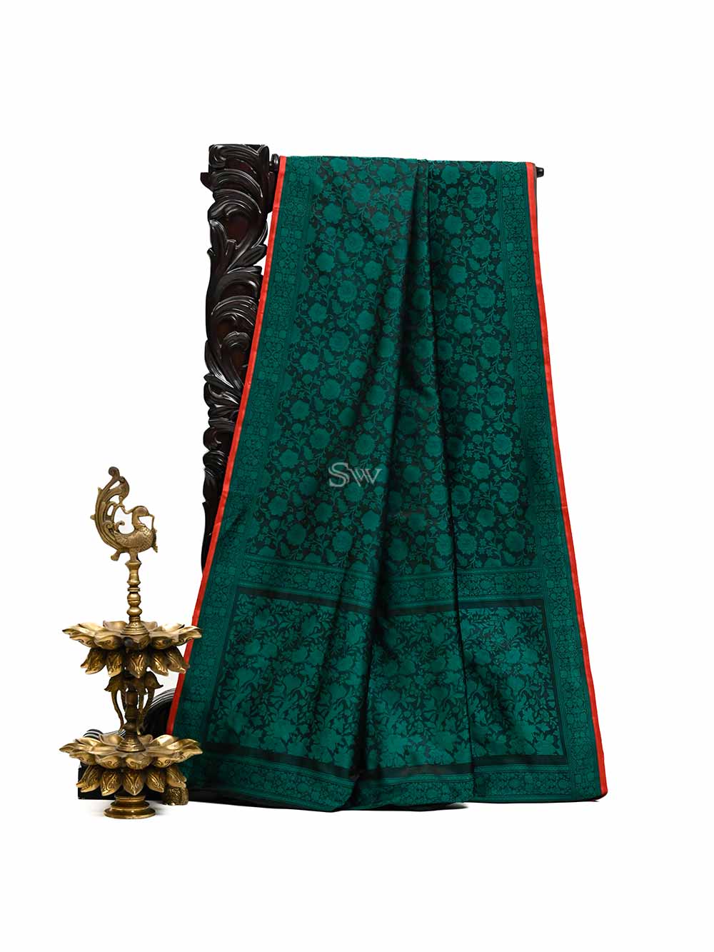  Black Green Tanchoi Silk Handloom Banarasi Saree - Sacred Weaves