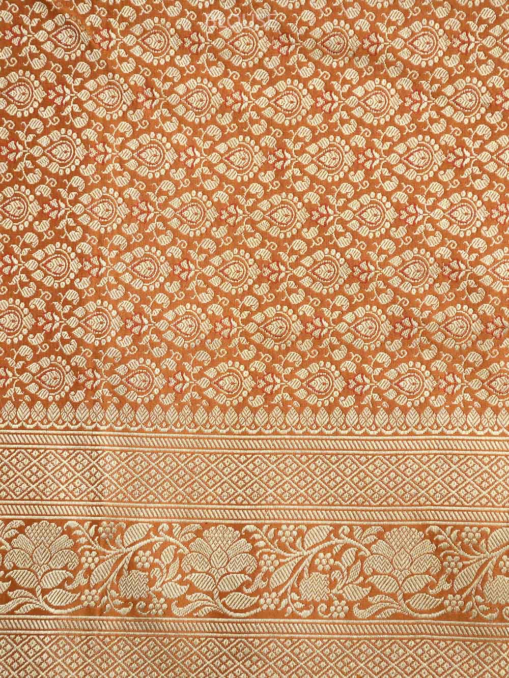 Rust Booti Satin Silk Handloom Banarasi Saree - Sacred Weaves