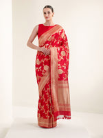 Red Jaal Katan Silk Handloom Banarasi Saree - Sacred Weaves