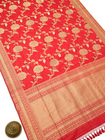 Red Jaal Katan Silk Handloom Banarasi Saree - Sacred Weaves