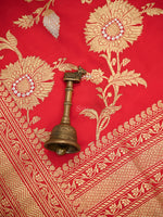 Red Jaal Katan Silk Handloom Banarasi Saree - Sacred Weaves