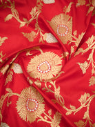 Red Jaal Katan Silk Handloom Banarasi Saree - Sacred Weaves