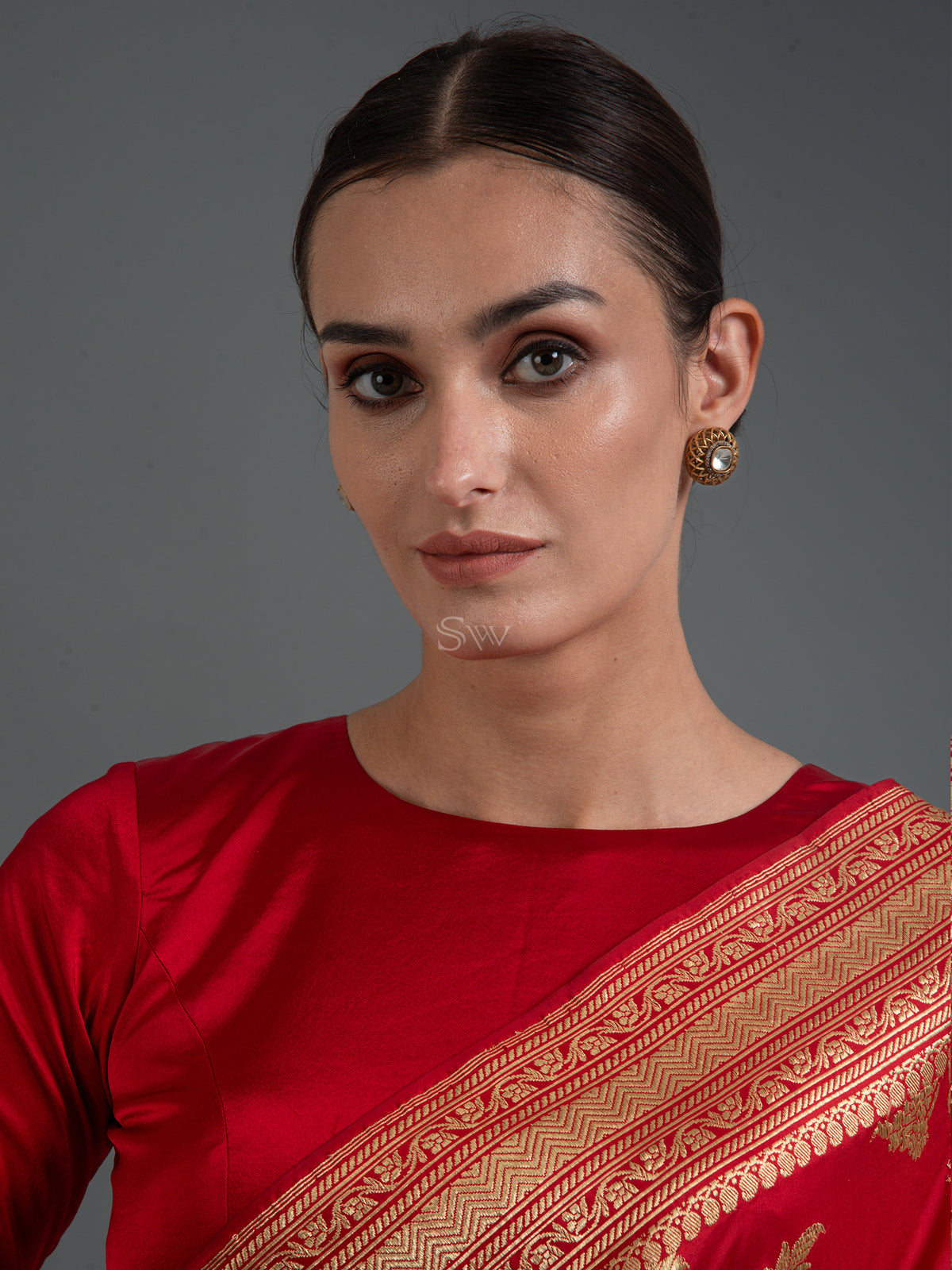 Red Jaal Katan Silk Handloom Banarasi Saree