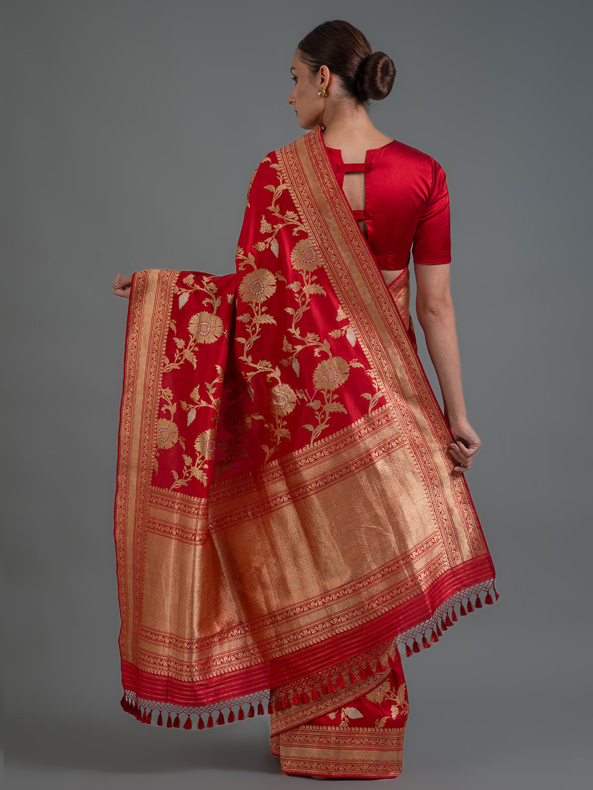 Red Jaal Katan Silk Handloom Banarasi Saree