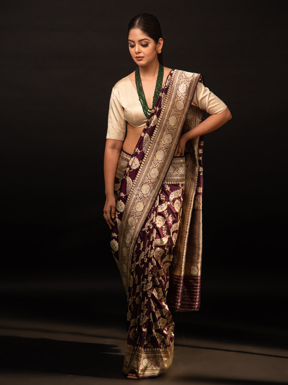 Wine Jaal Katan Silk Handloom Banarasi Saree - Sacred Weaves
