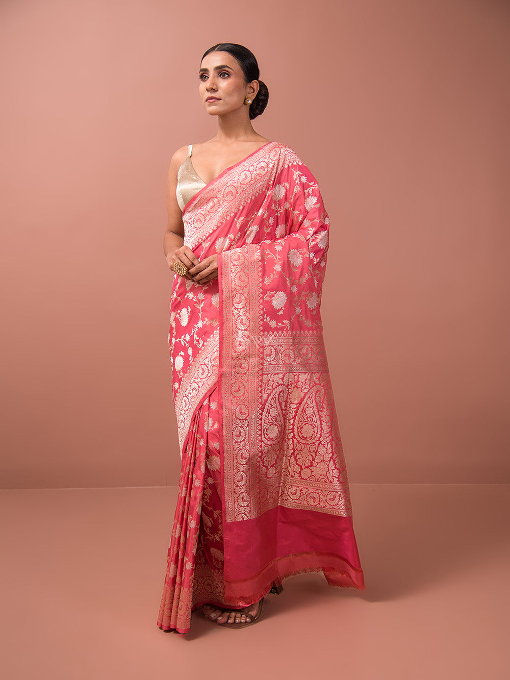 Pink Katan Silk Handloom Banarasi Saree -Sacred Weaves