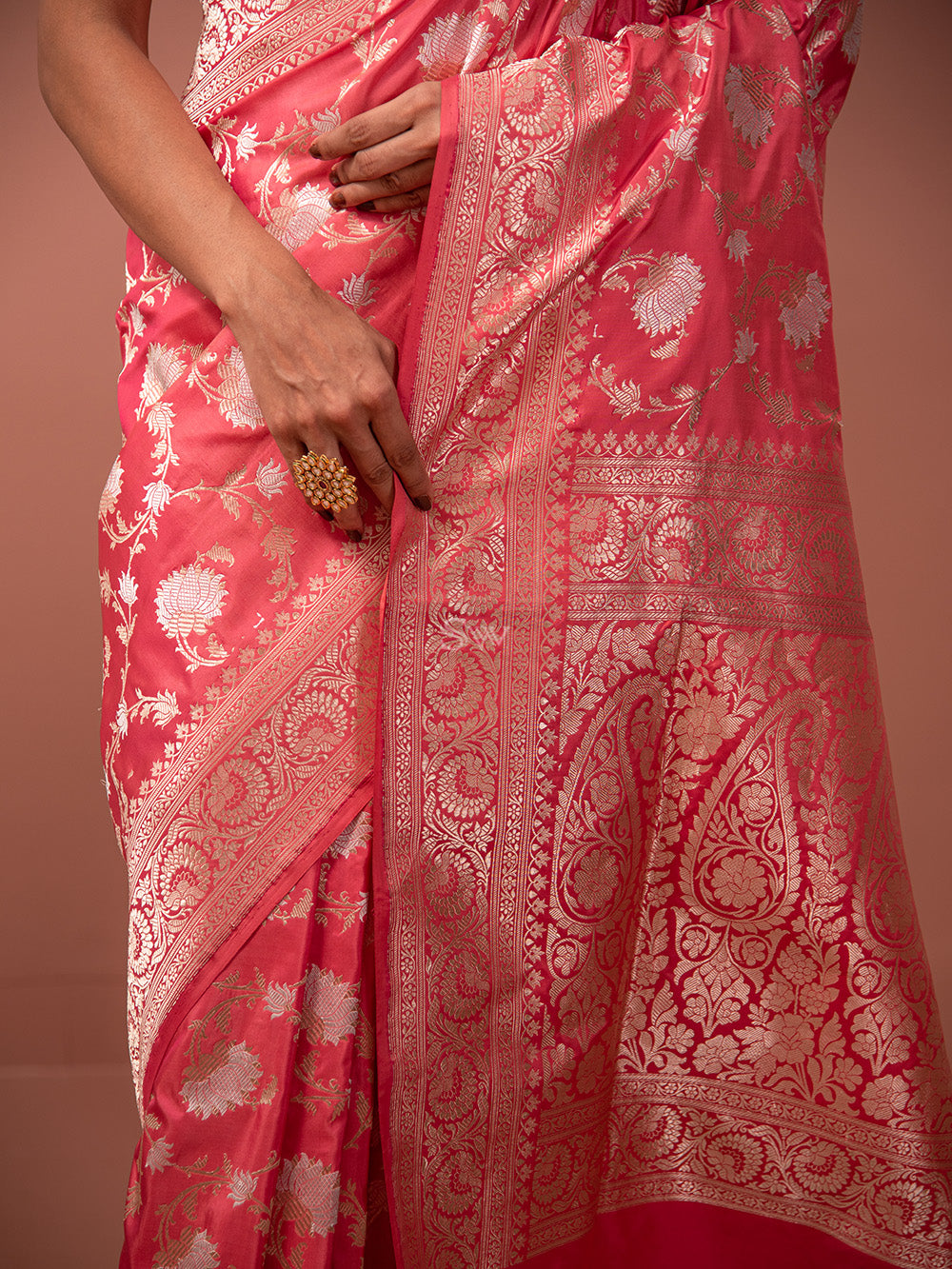 Pink Katan Silk Handloom Banarasi Saree -Sacred Weaves