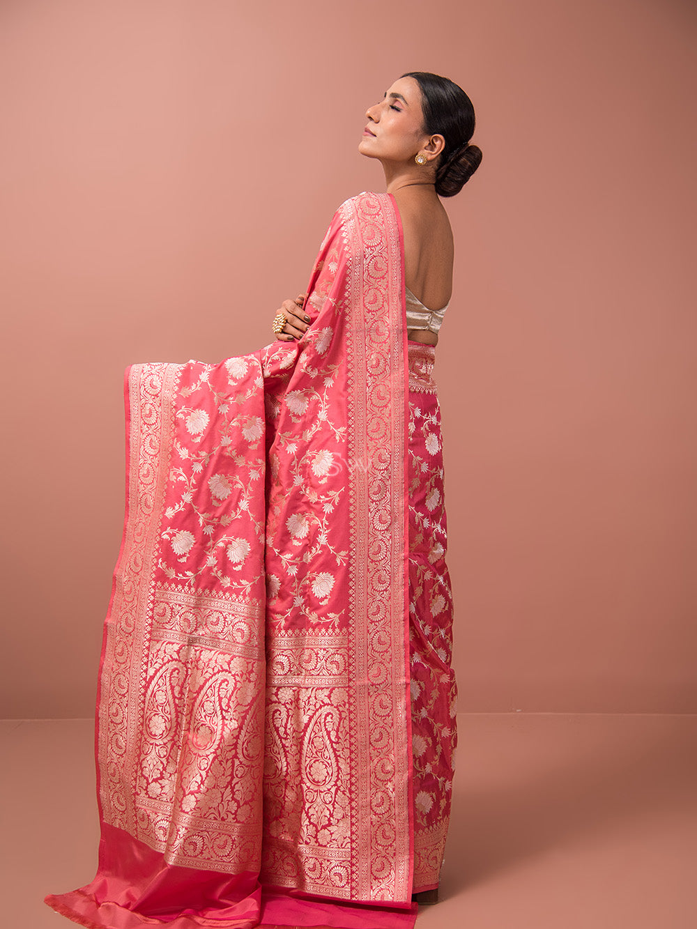 Pink Katan Silk Handloom Banarasi Saree -Sacred Weaves