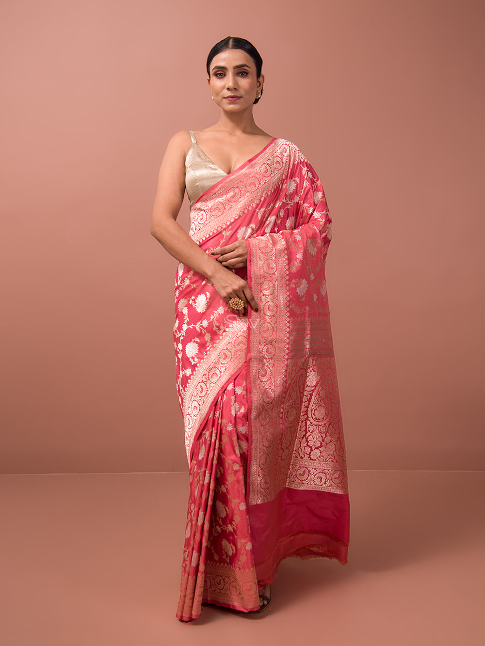 Pink Katan Silk Handloom Banarasi Saree -Sacred Weaves