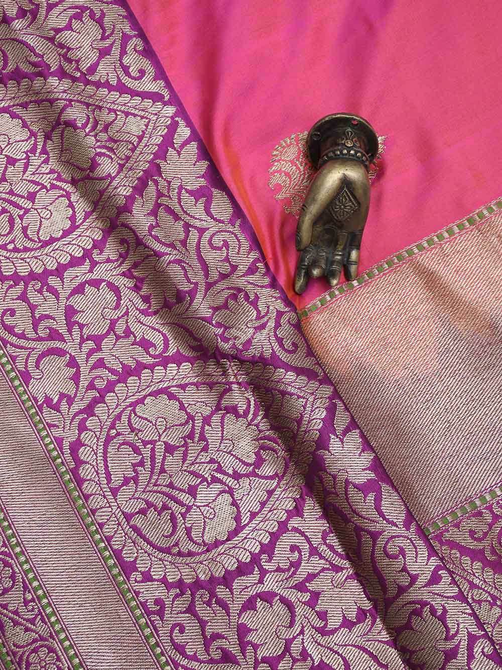 Pink Orange Boota Katan Silk Handloom Banarasi Saree - Sacred Weaves