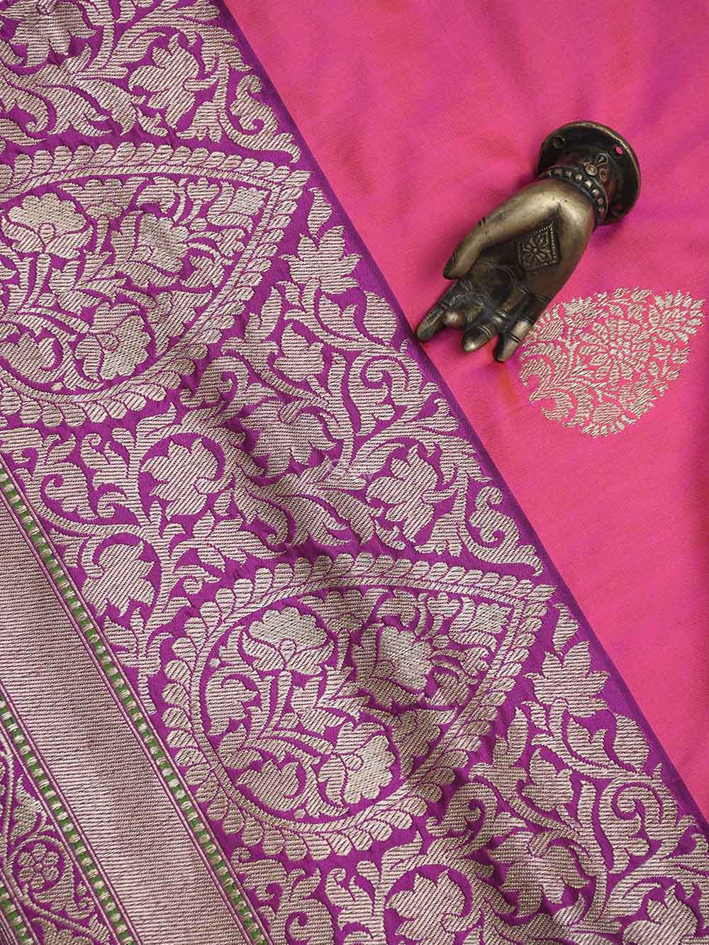 Pink Orange Boota Katan Silk Handloom Banarasi Saree - Sacred Weaves