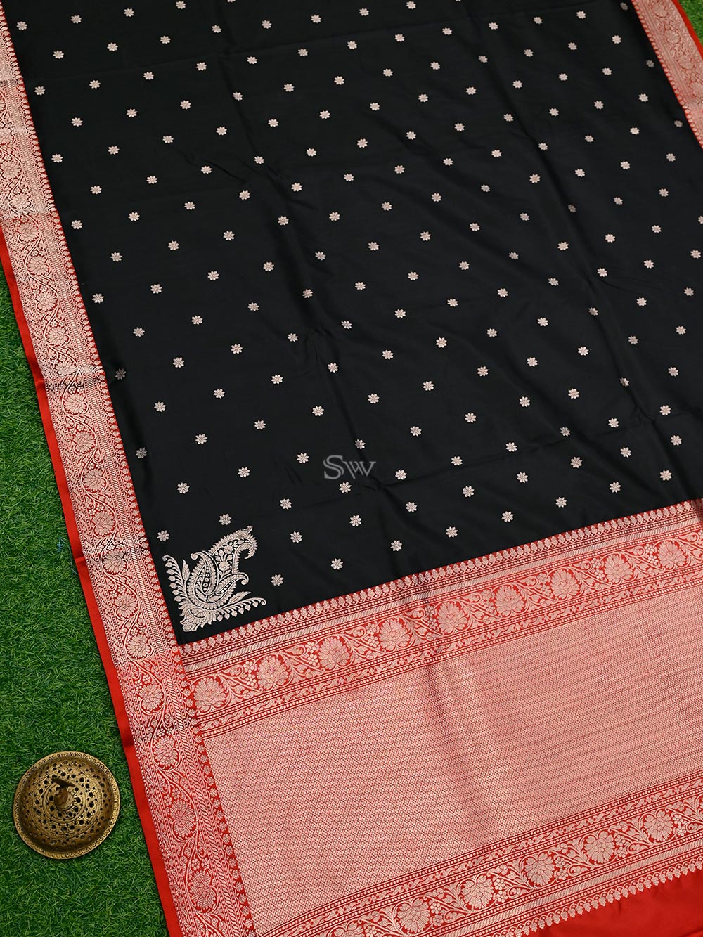 Black Konia Booti Katan Silk Handloom Banarasi Saree - Sacred Weaves