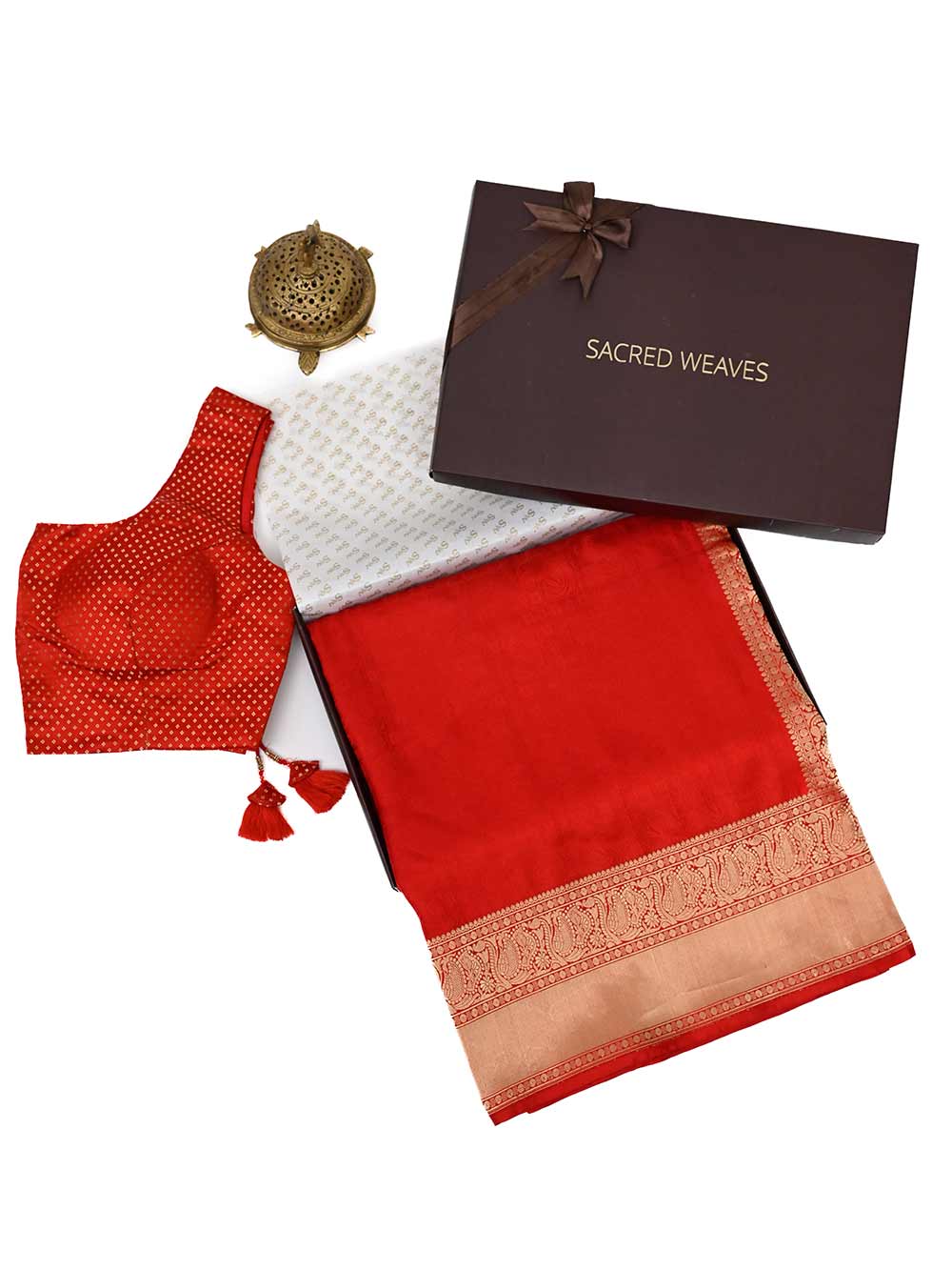 Red Tanchoi Silk Handloom Banarasi Saree - Sacred Weaves 