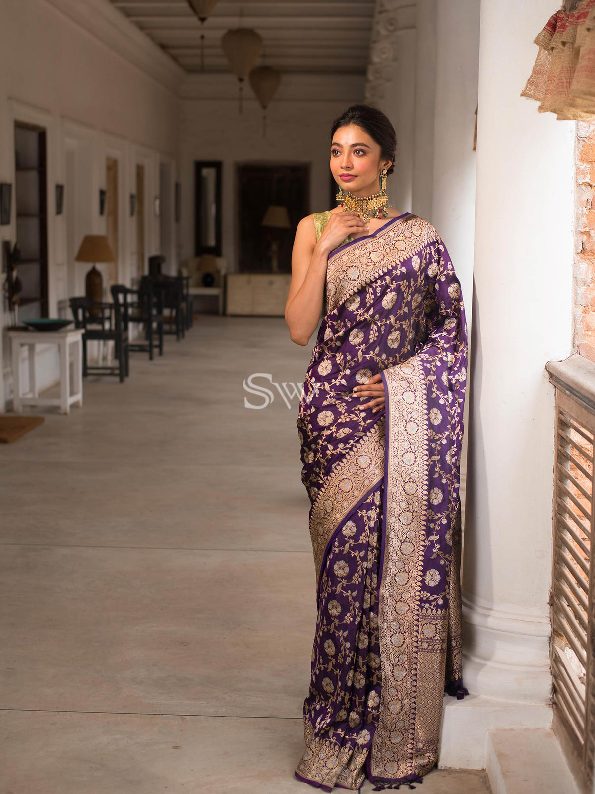 Purple Katan Silk Handloom Banarasi Saree - Sacred Weaves