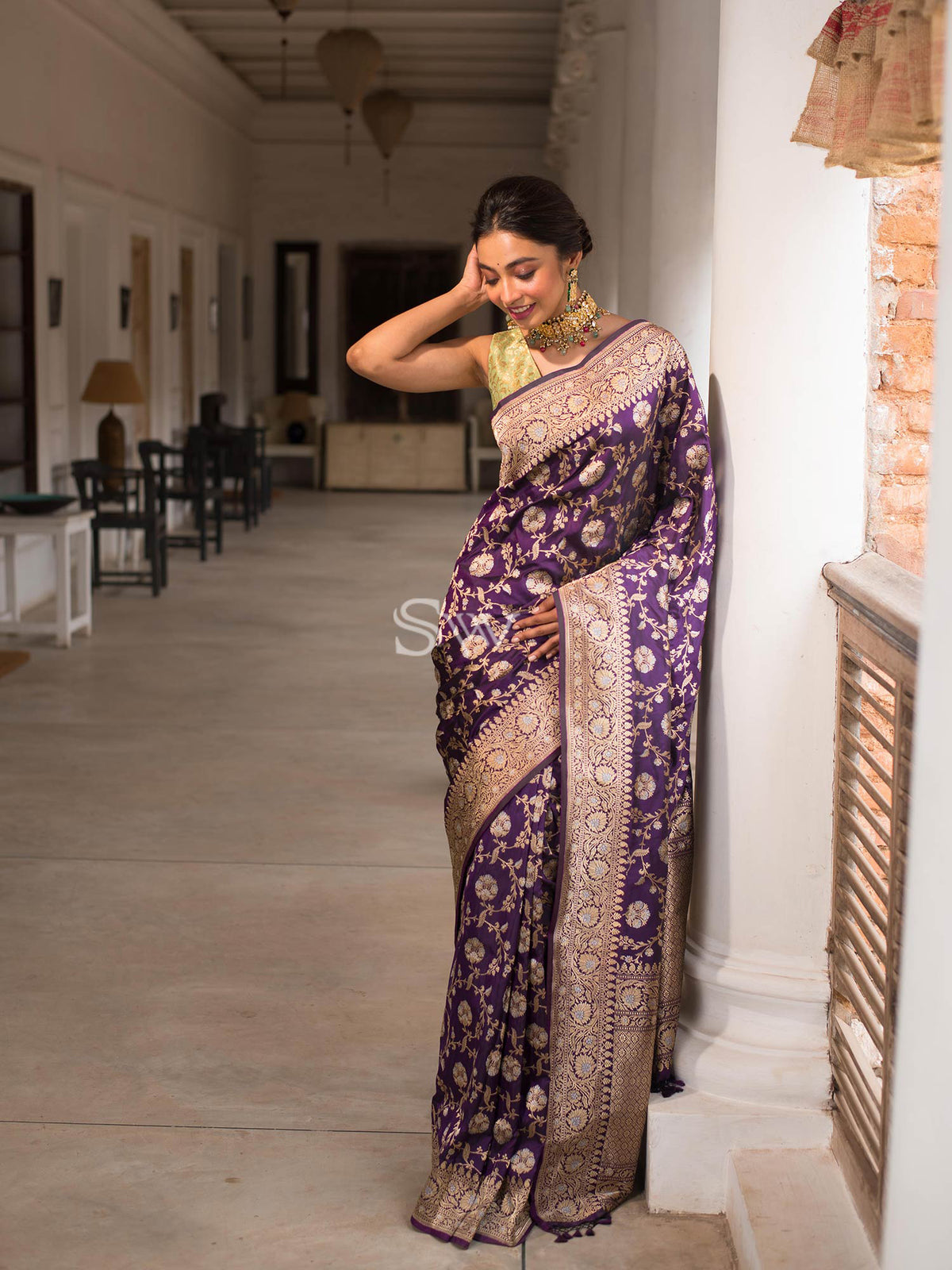 Purple Katan Silk Handloom Banarasi Saree - Sacred Weaves