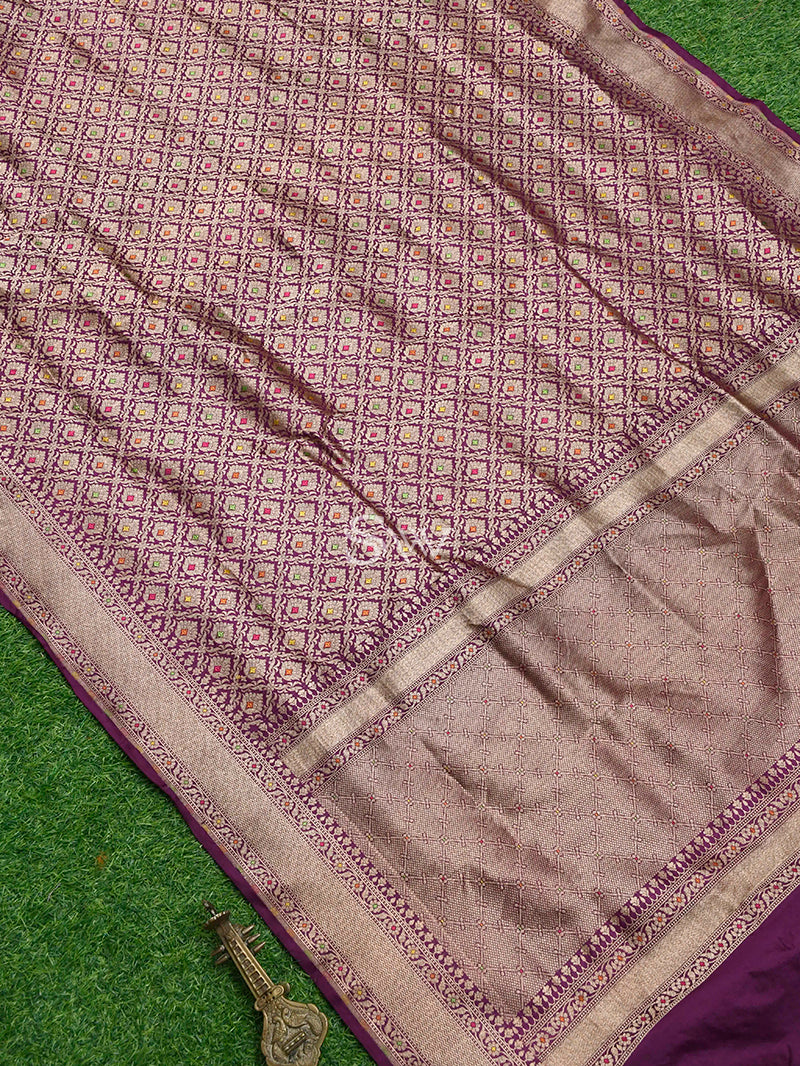 Purple Katan Silk Brocade Handloom Banarasi Saree - Sacred Weaves